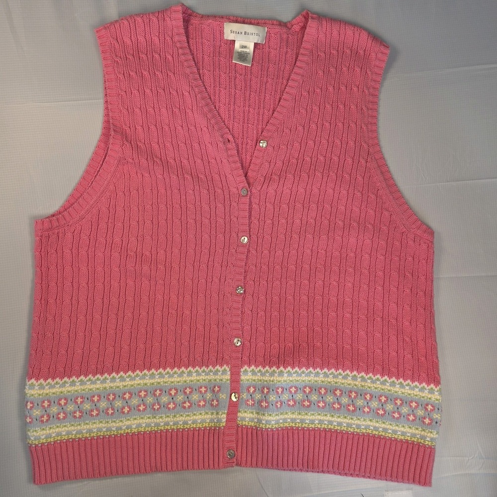 Susan Bristol Vintage Sweater Vest Size 2X Embroidered Floral Cottage Core 80s